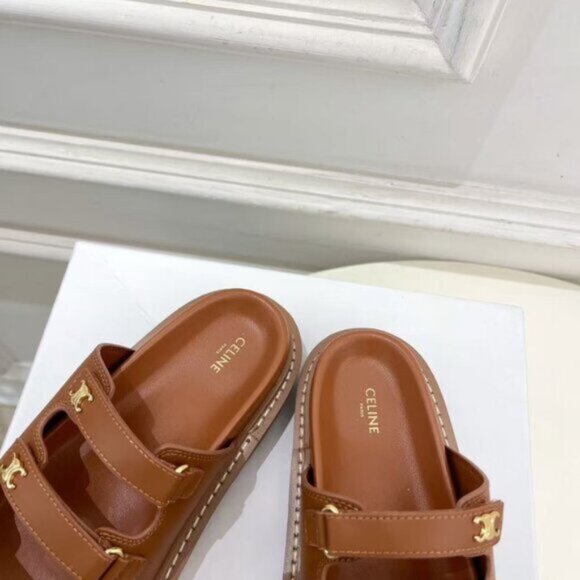 Celine Flat Leather Slides – Tan Color - Picture 3 of 7